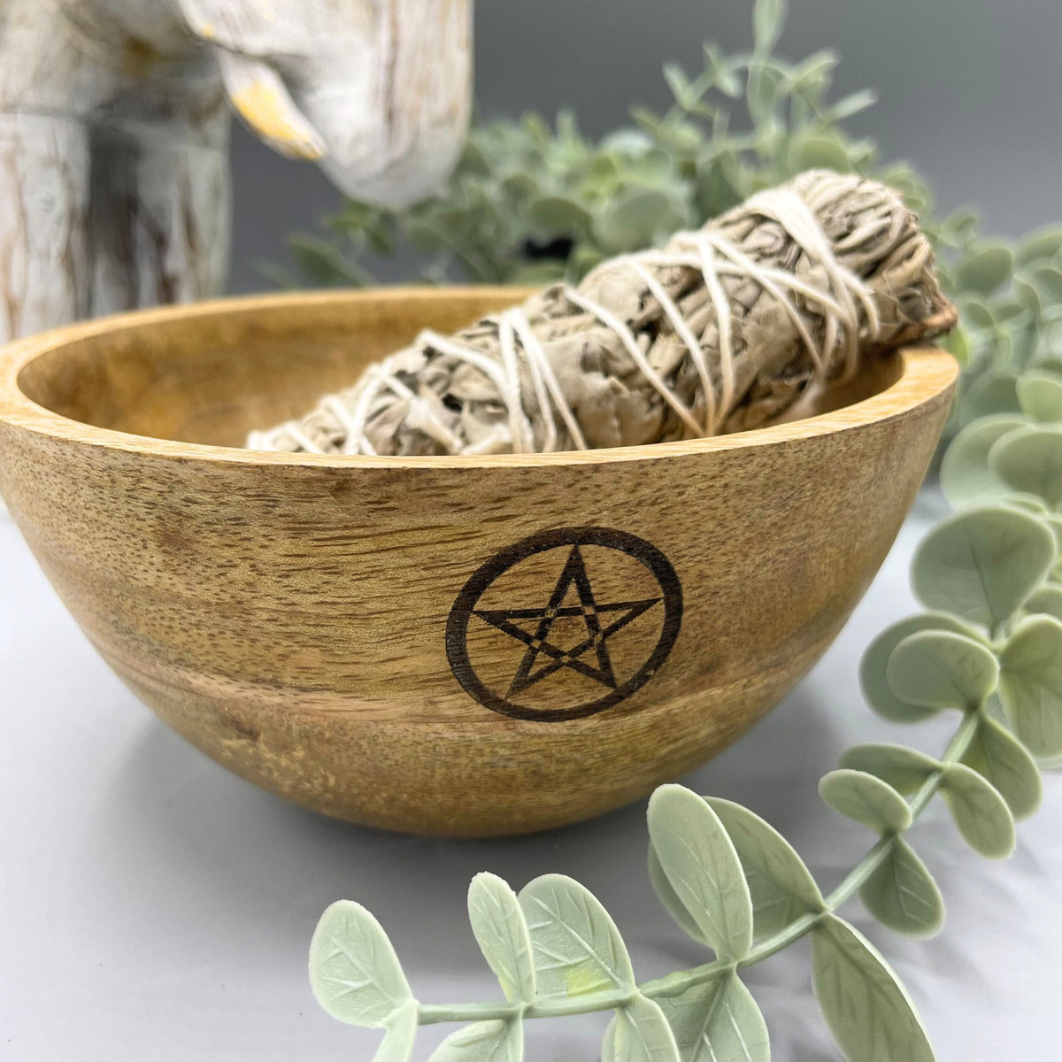 Pentagram Wooden Ritual Bowl — 13cm